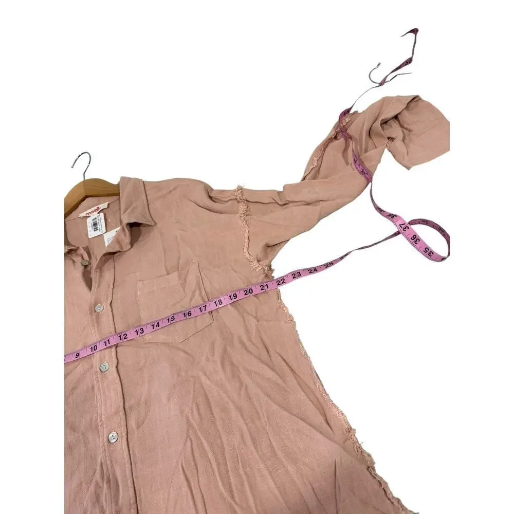 Mazik Boutique Button Up Pink Shirt Raw Hem Linen Blend Womens Large New - Picture 6 of 7